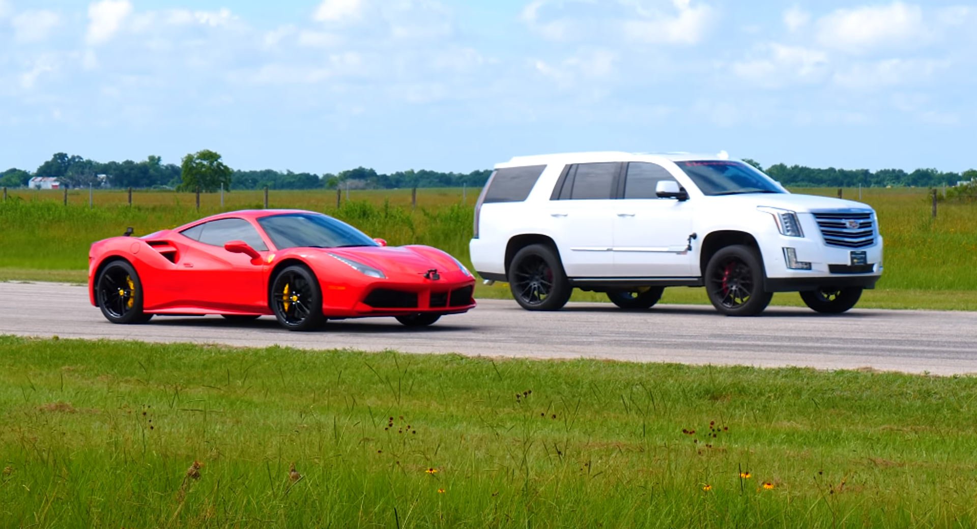 Watch Hennessey HPE800 Escalade Drag Race A Ferrari 488 GTB