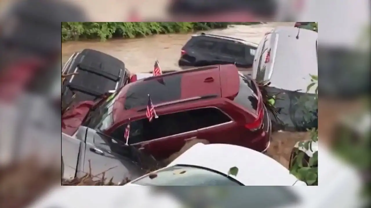 Flash Flood Hits Dodge Dealership.