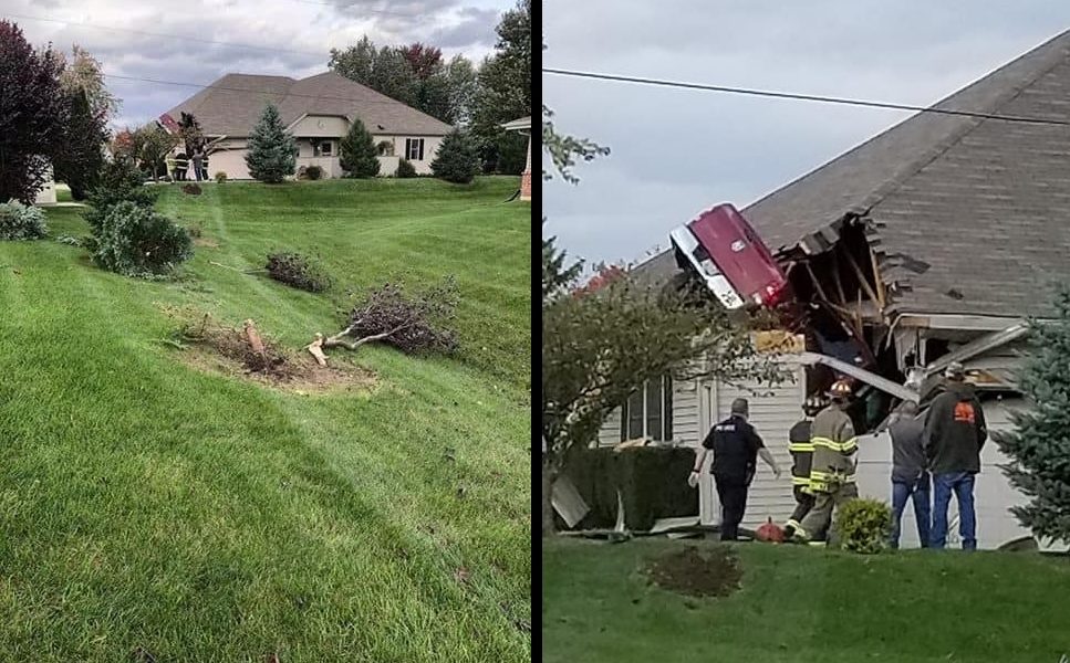 Truck jumps ditch, crashes through roof of Wisconsin home