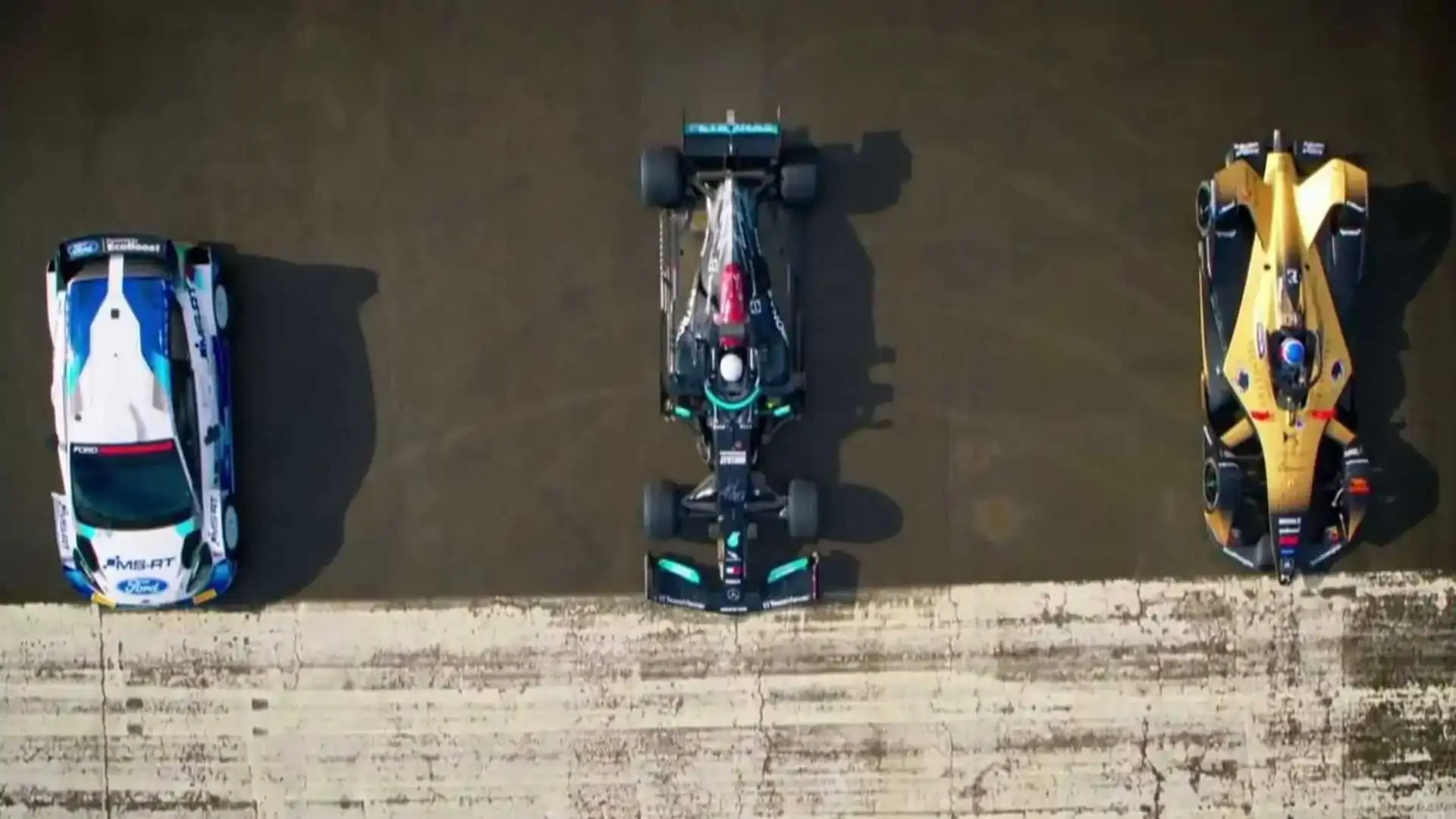 You can watch Formula One, WRC and Formula E cars drag race on wet runway