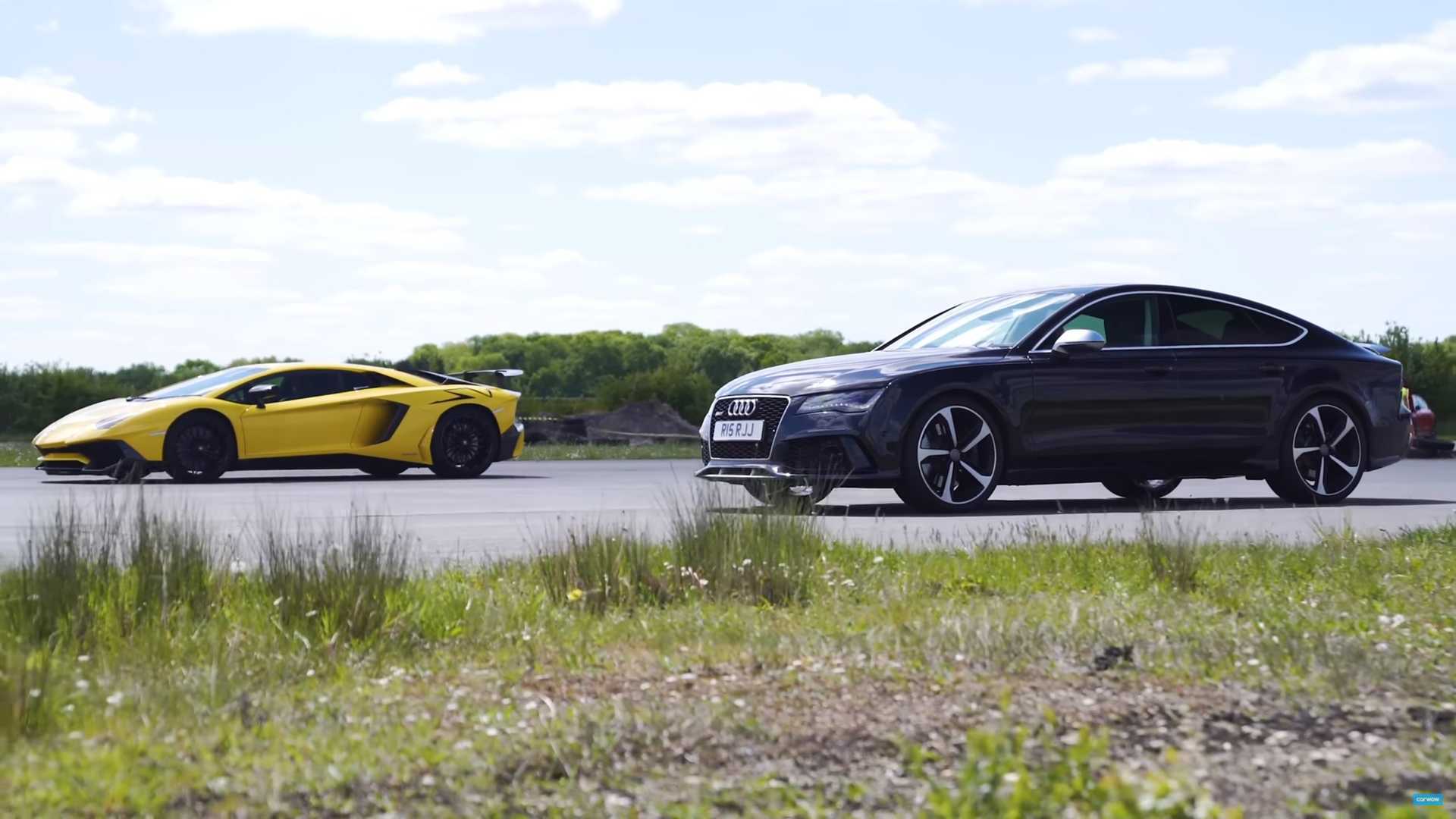 Lamborghini Aventador SV Drag Races 700-Horsepower Audi RS7