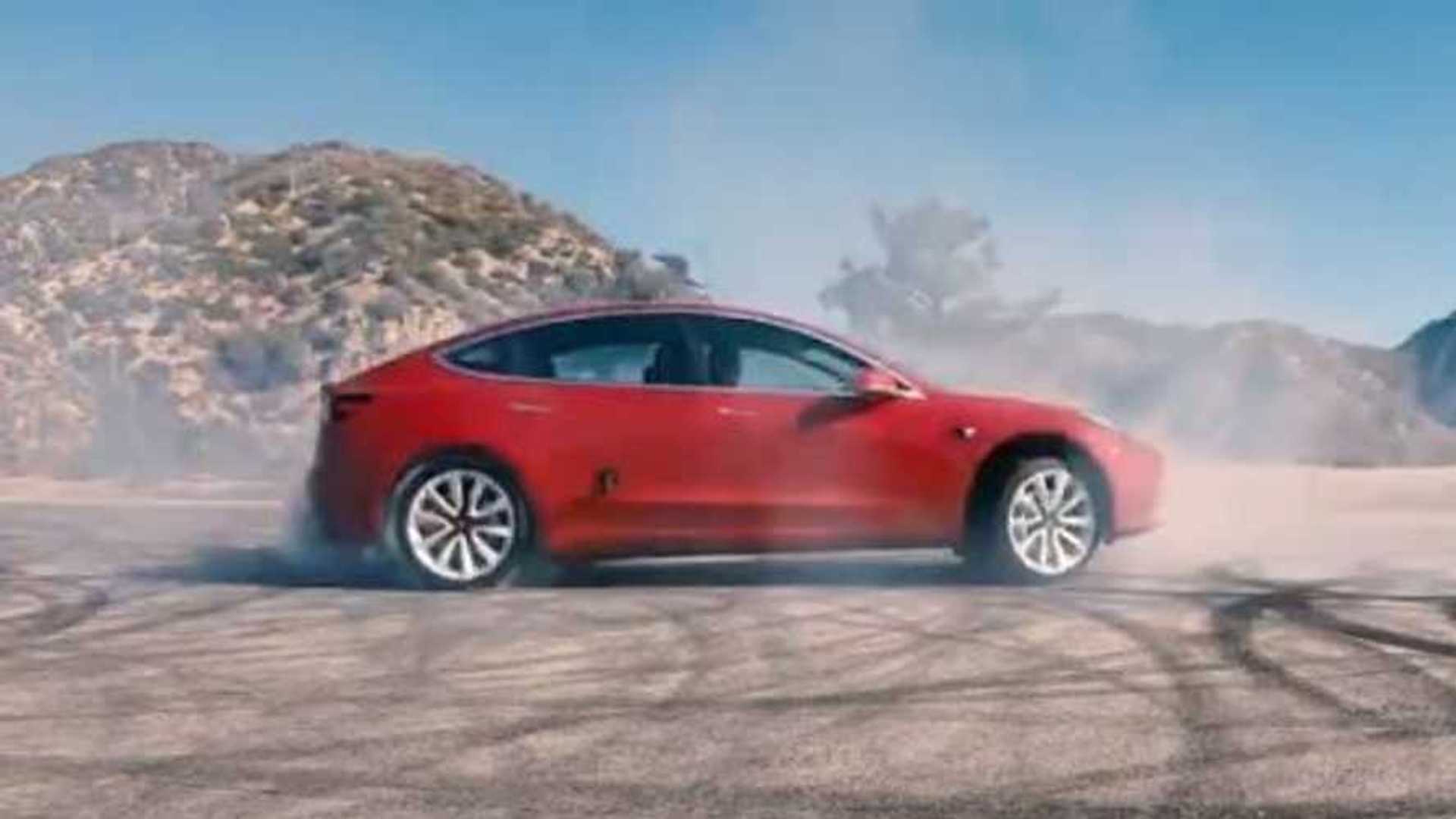 Watch Tesla Model 3 Make Doughnuts & Drift