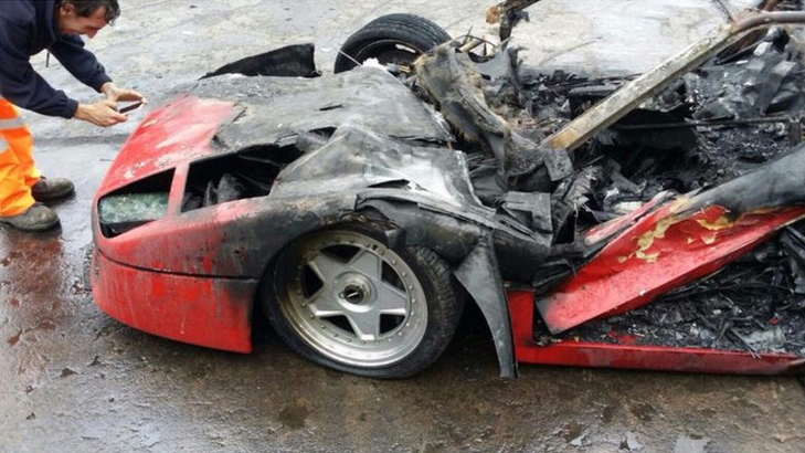 A freshly restored Ferrari F40 is set ablaze