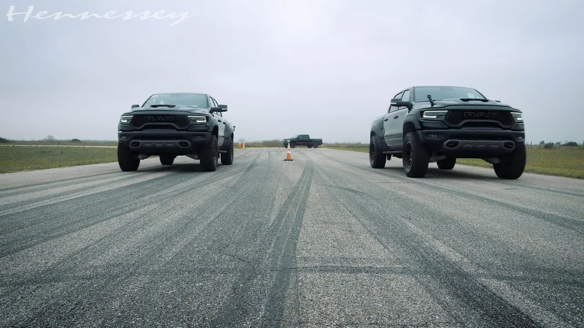 Hennessey Shows Off His Mammoth 900 Against Stock Ram TRX in Drag Race