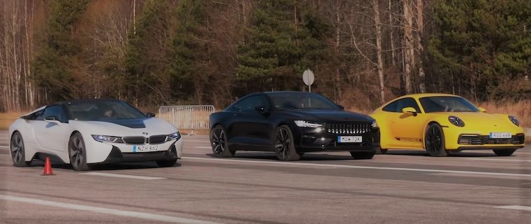 BMW i8 Fights Polestar 1 And Porsche 911 Carrera In Drag Race