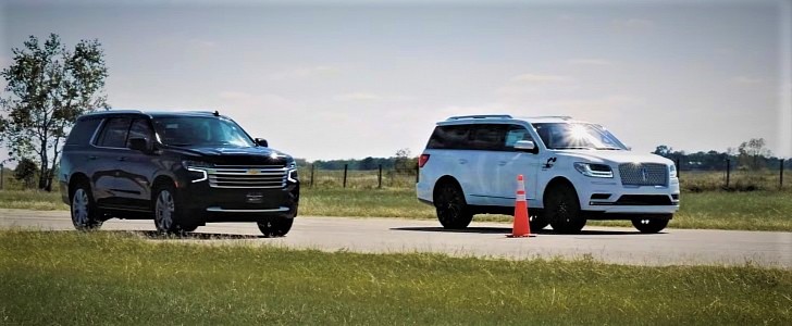 Hennessey Drag Races Hot Rod Lincoln Navigator with Stock Chevy Tahoe