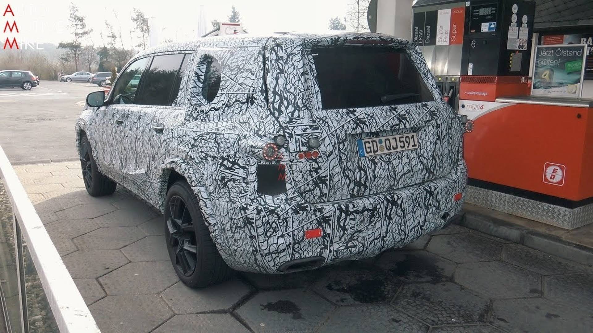 On the way to Nurburgring, a new Mercedes GLS is seen at a gas station