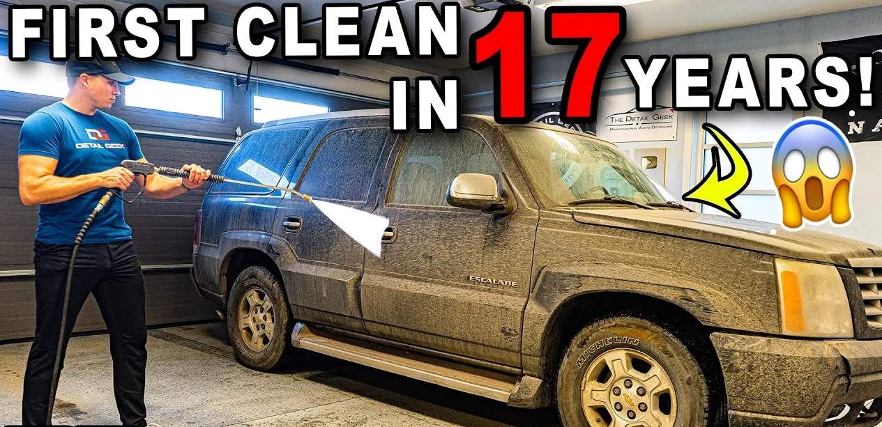 Watch A Dusty Cadillac Escalade from a Farmer Get Deep Cleaned