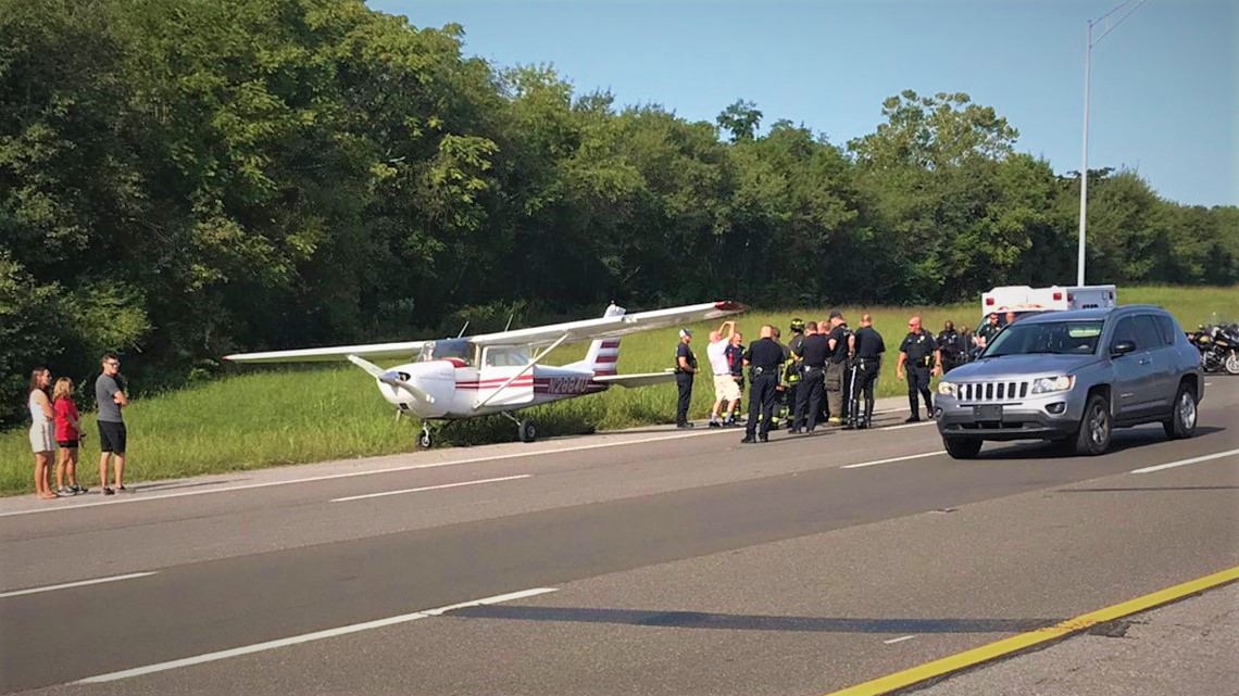 After making an emergency landing, the plane takes off from Tennessee Highway