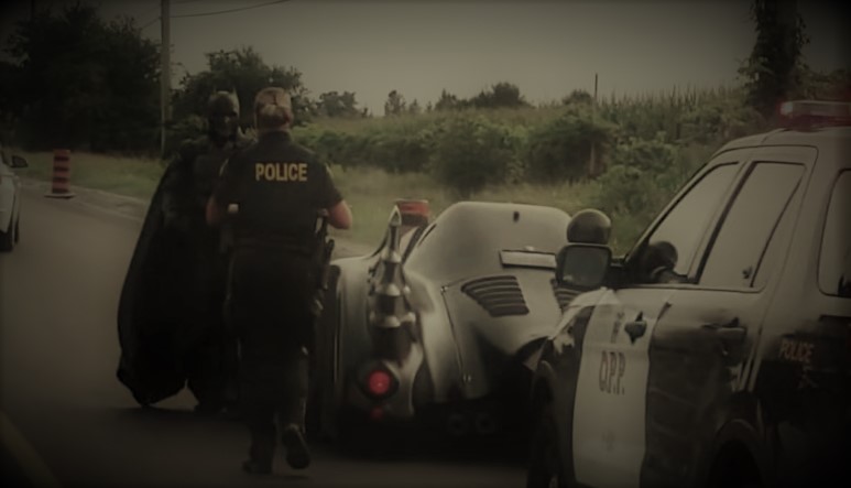 Batman stopped by police for a photo shoot