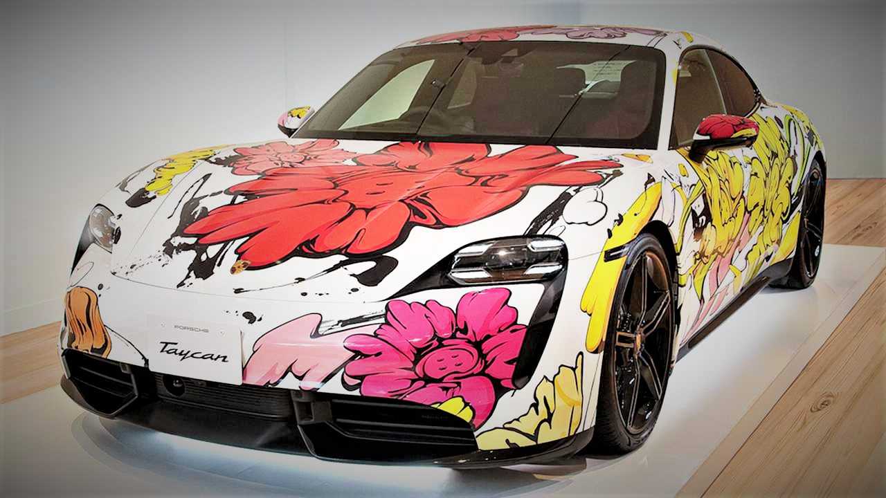 Porsche Taycan is Transformed into a Colorful Art Car, Covered in Flowers