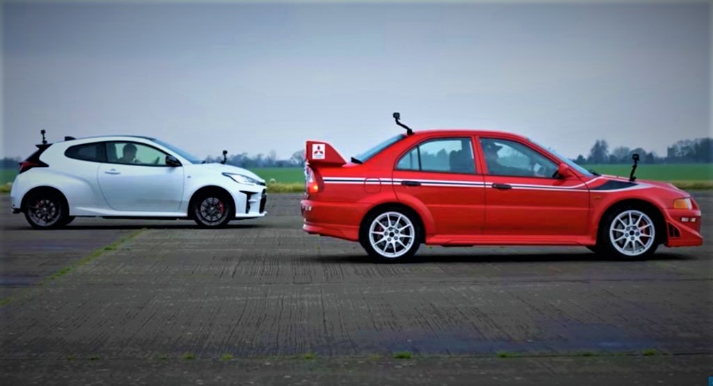 Toyota GR Yaris Drag Races Mitsubishi Evo VI Tommi Makinen Edition