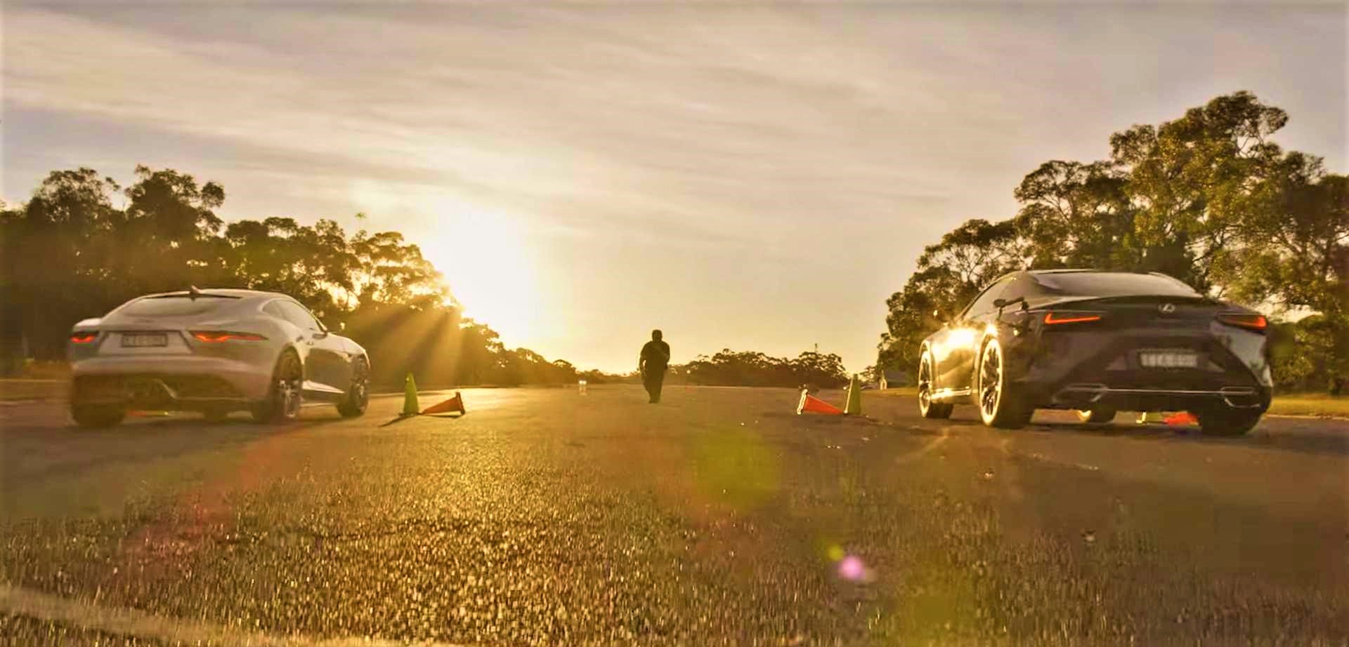 Watch the Jaguar F-Type and Lexus LC 500 Drag Race into The Sunset