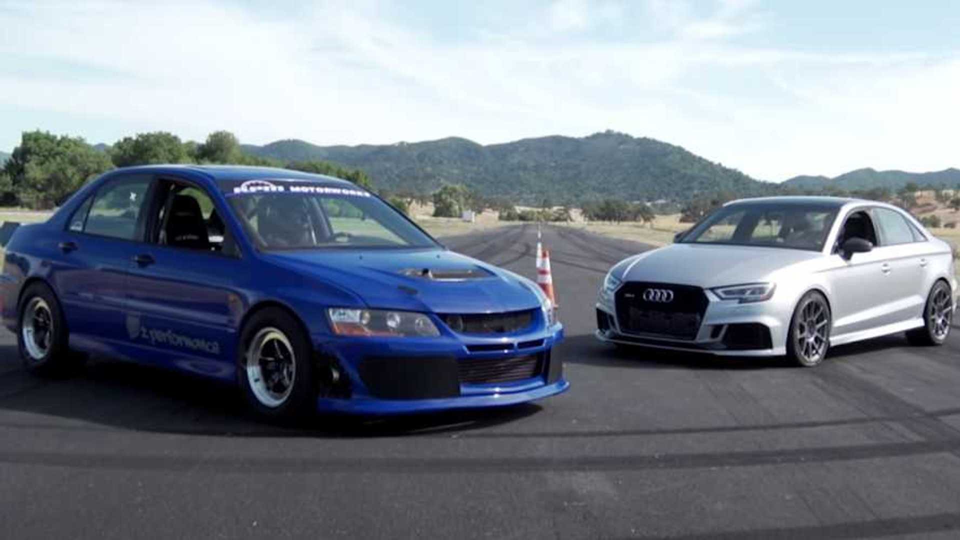 Audi RS3 Duels Mitsubishi Evo 8 in a Non-Rally Drag Race