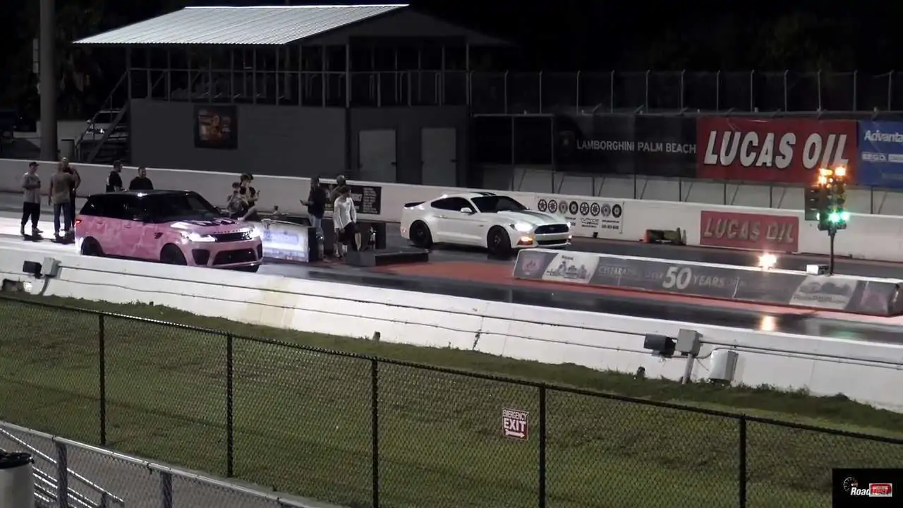 Mustang Vs Range Rover SVR Drag Race Has A Finish You Won't Believe