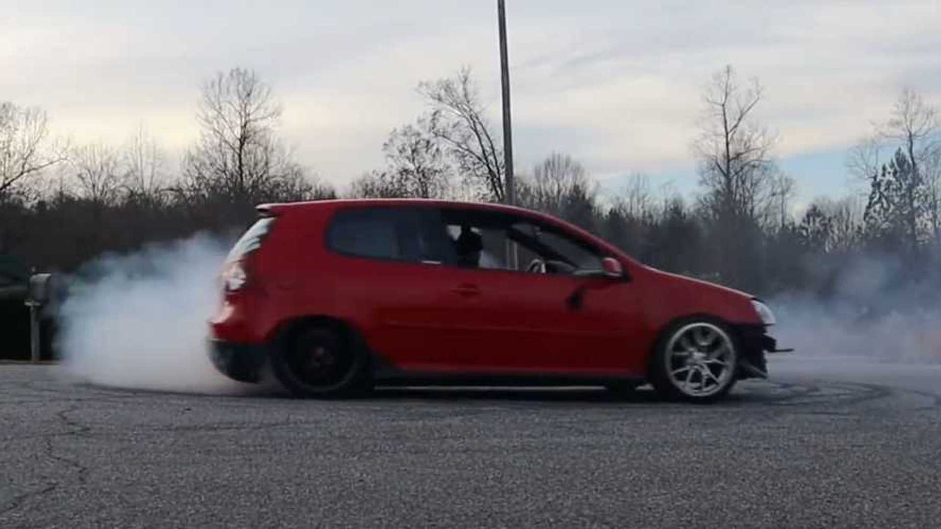 VW Golf GTI with Rear-Wheel Drive Donuts Until It Cracks Down