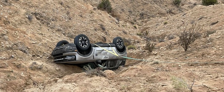 Ford Bronco Sport rolls downhill on to roof, drives away after rescue