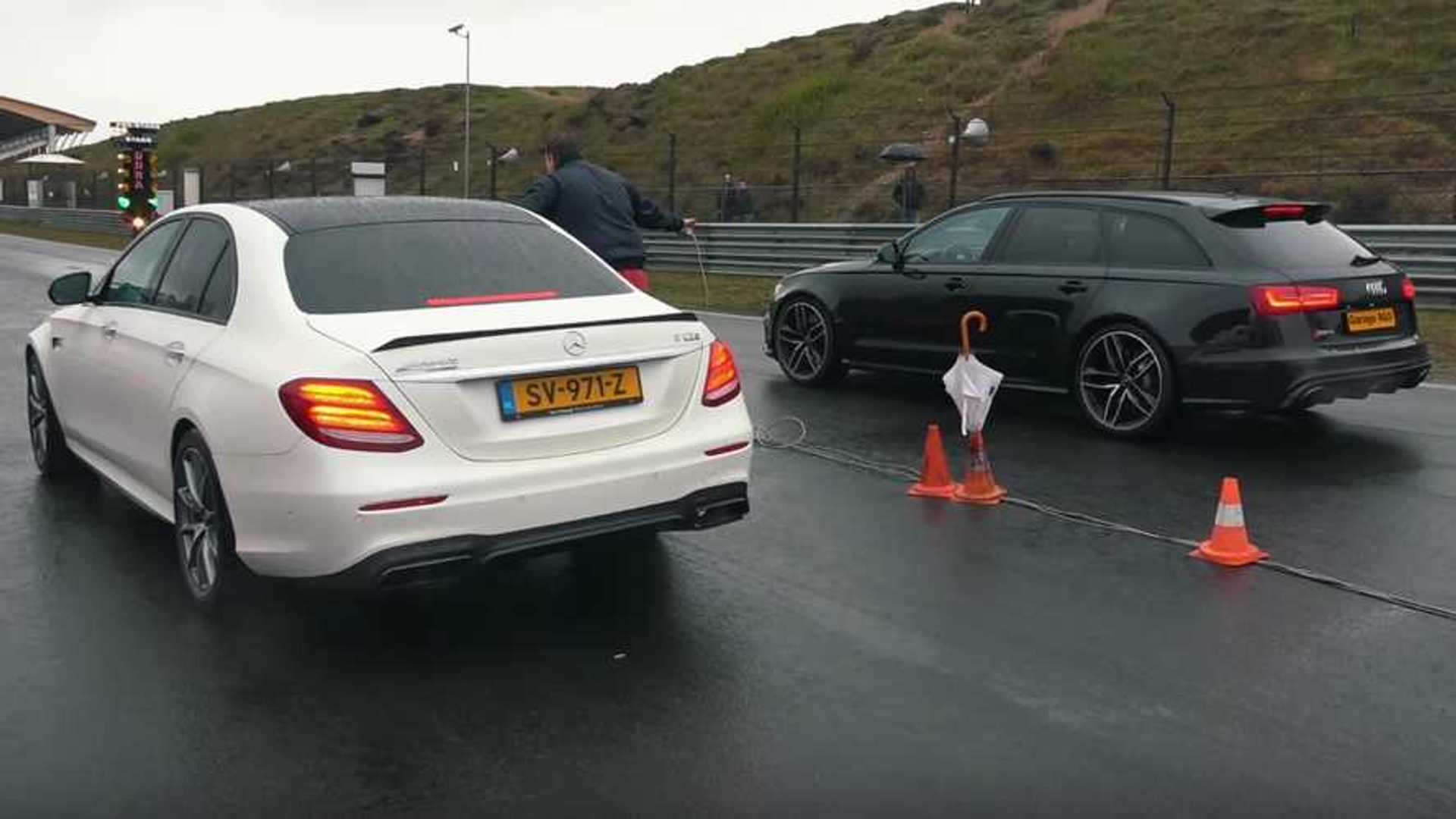 800-HP Mercedes E-Class Mops Up Competitors In Damp Drag Race