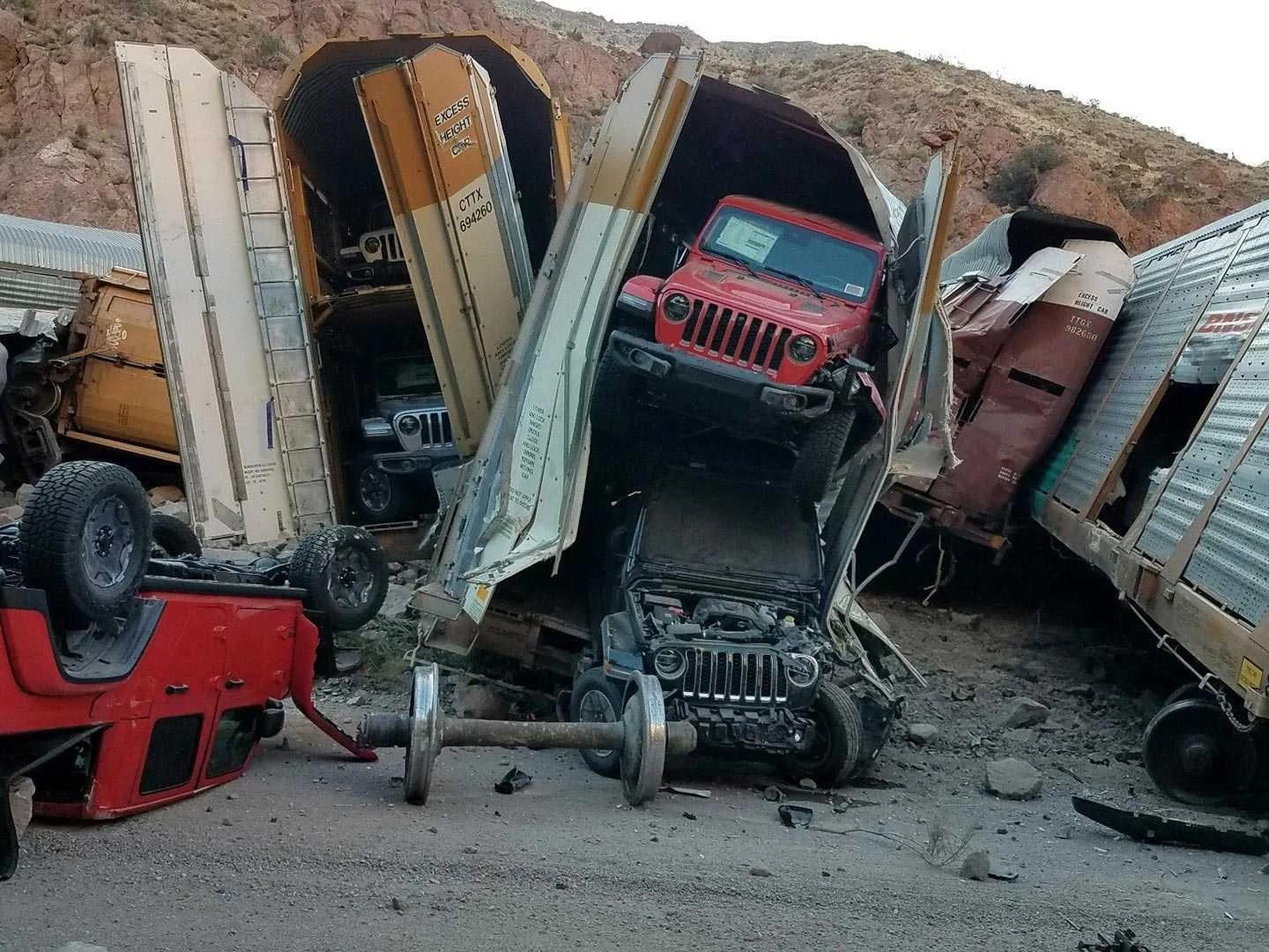 Jeep Gladiators and Other Trucks Are Damaged in Train Derailment