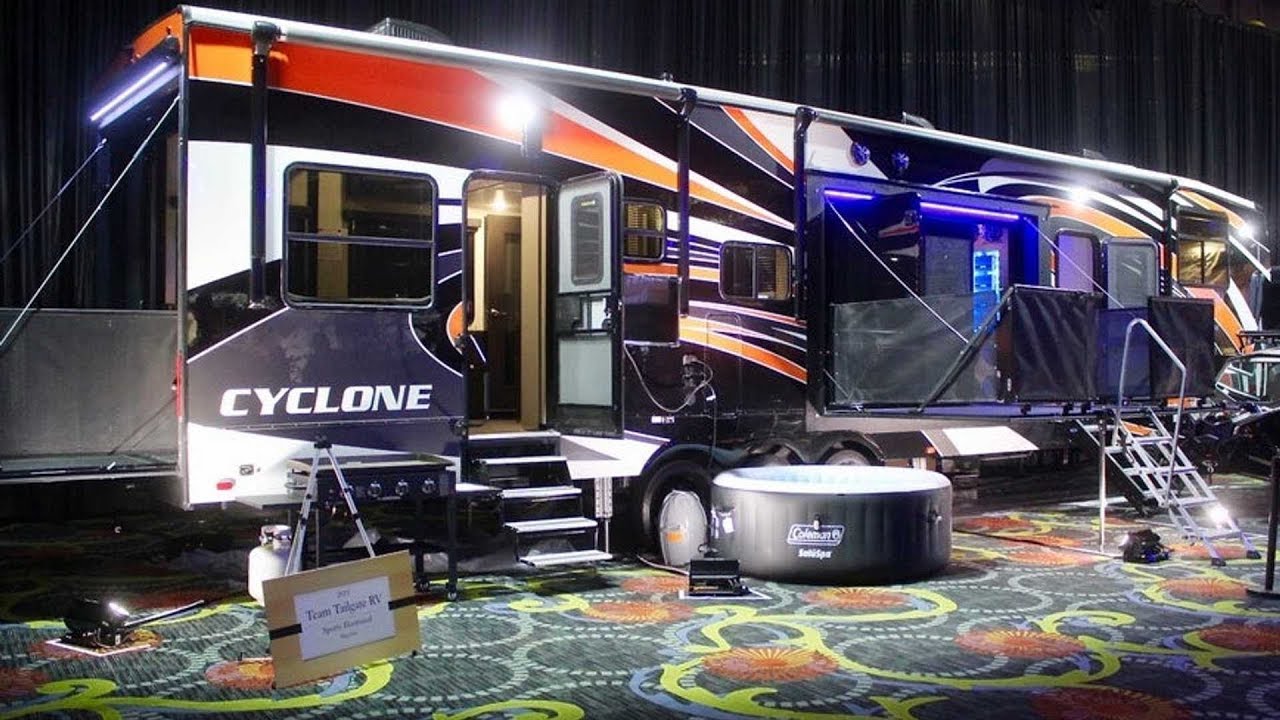 This RV trailer for 44-foot Cyclone Cyclone takes tailgating to the extreme