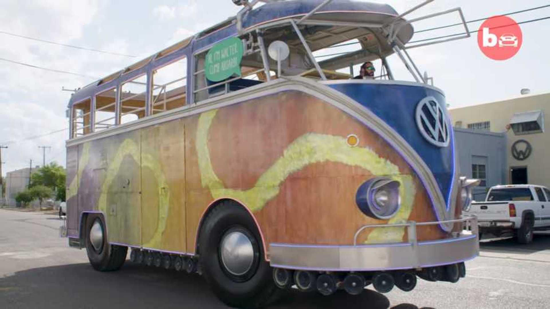 This VW Party Bus Replica is a Super-Sized VW Party Bus. It's actually an Old Fire Truck.