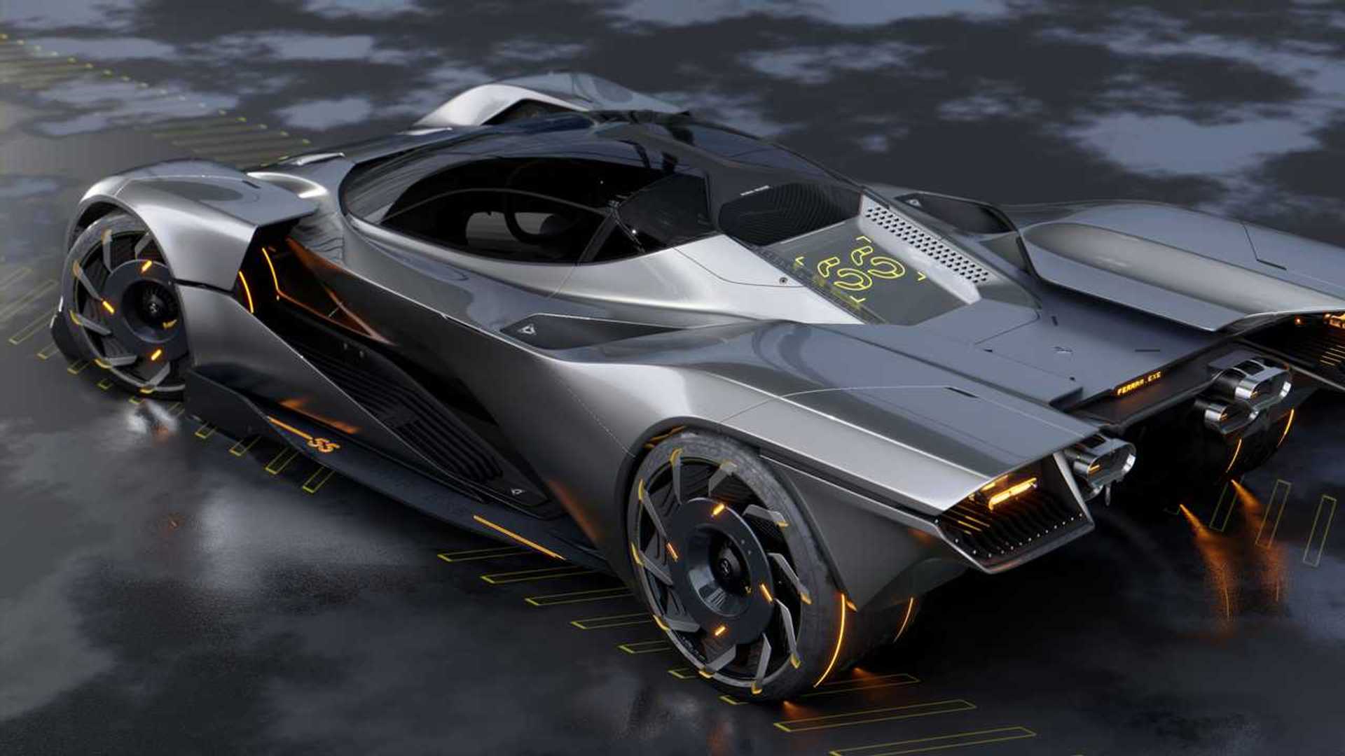 Futuristic Ferrari Hypercar Designed For Cyberpunk 2077