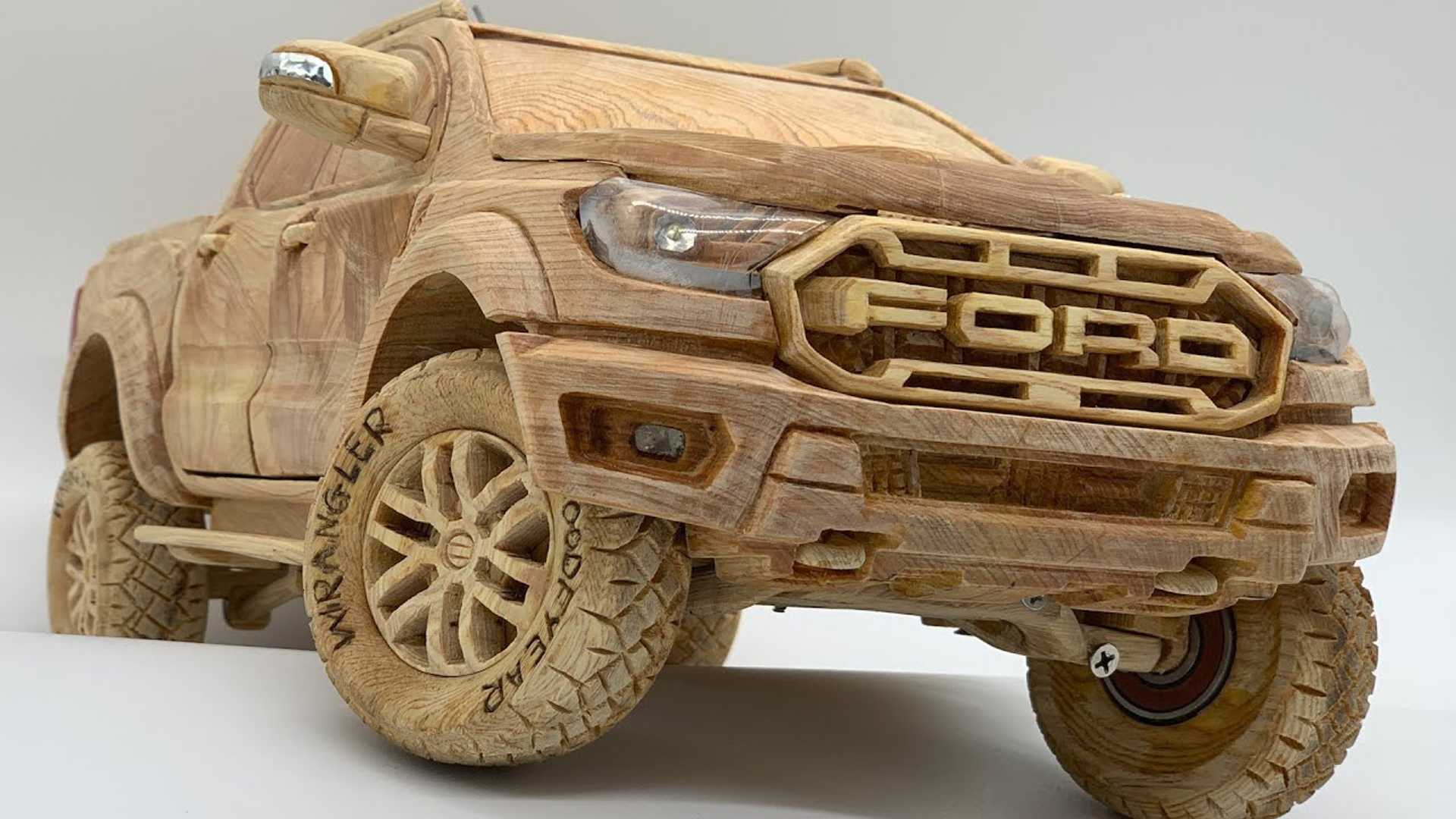 Incrediblely detailed Wooden Ford Ranger Raptor has a Working Suspension