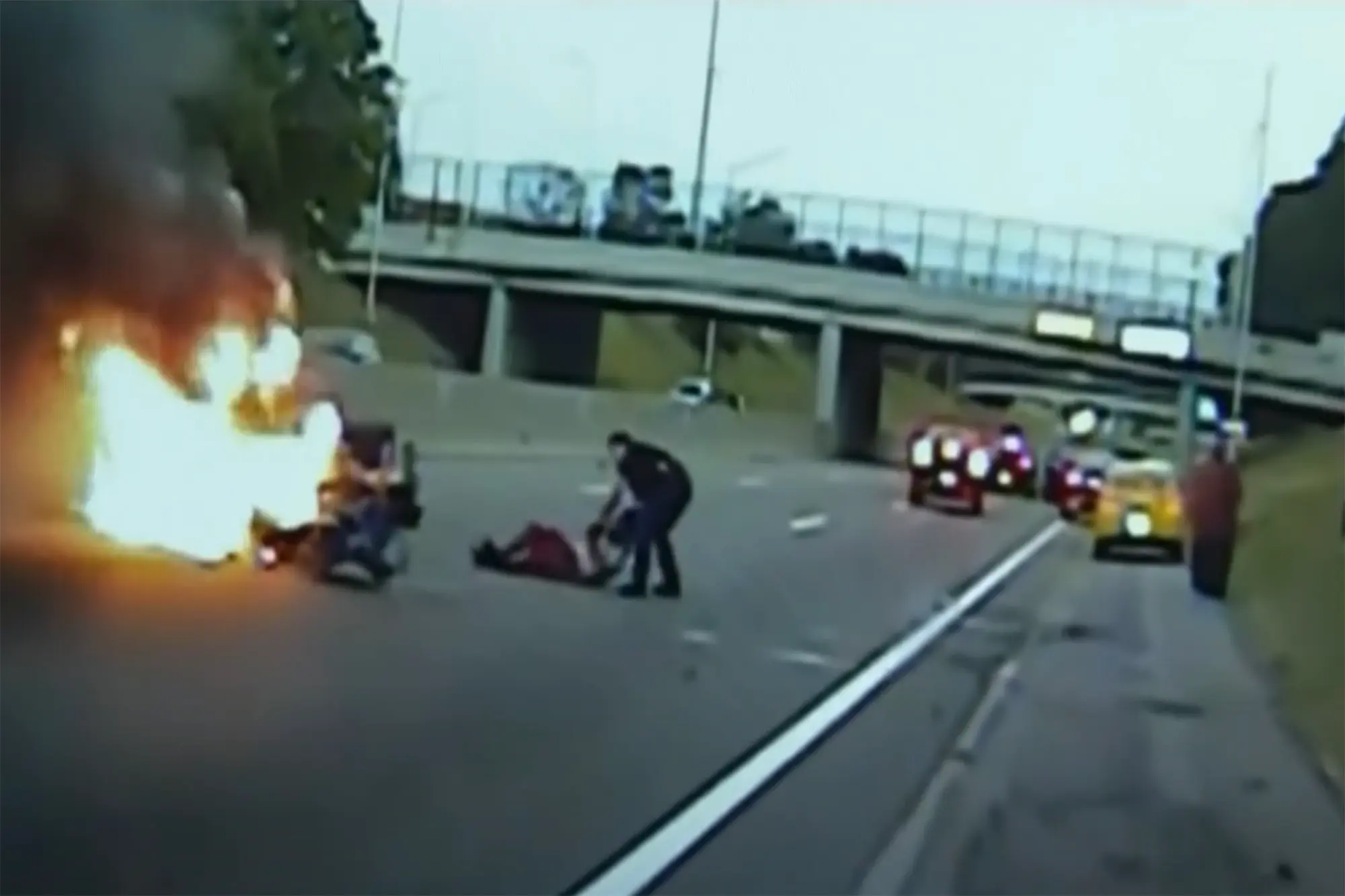 Michigan officer rescues man from burning car in horrifying video