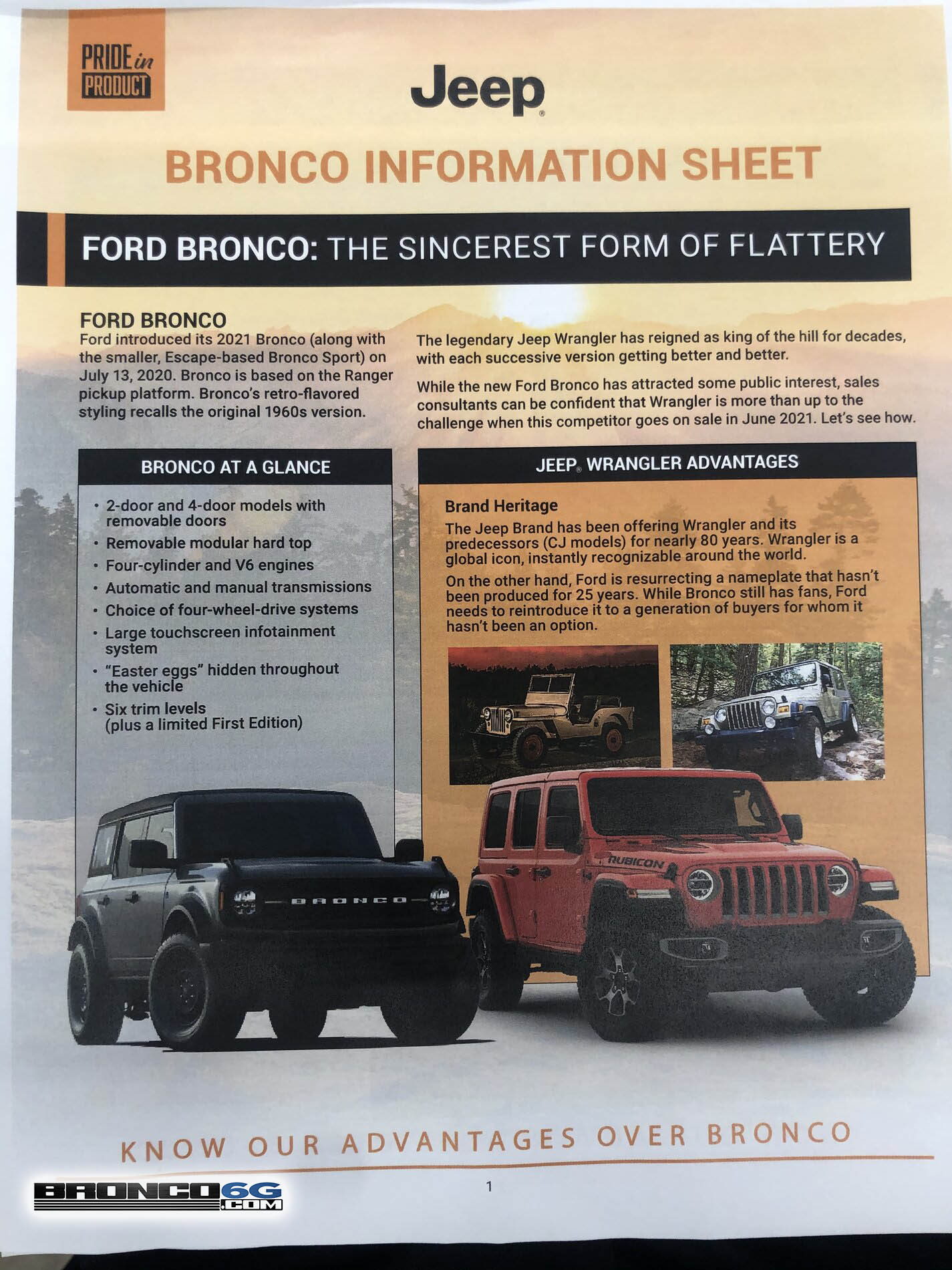 Jeep's Cheat sheet for Proving Wrangler Beats Bronco