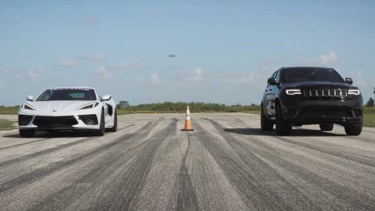 Fairer Fight: Watch Corvette C8 Drag Racing Stock Jeep Trackhawk