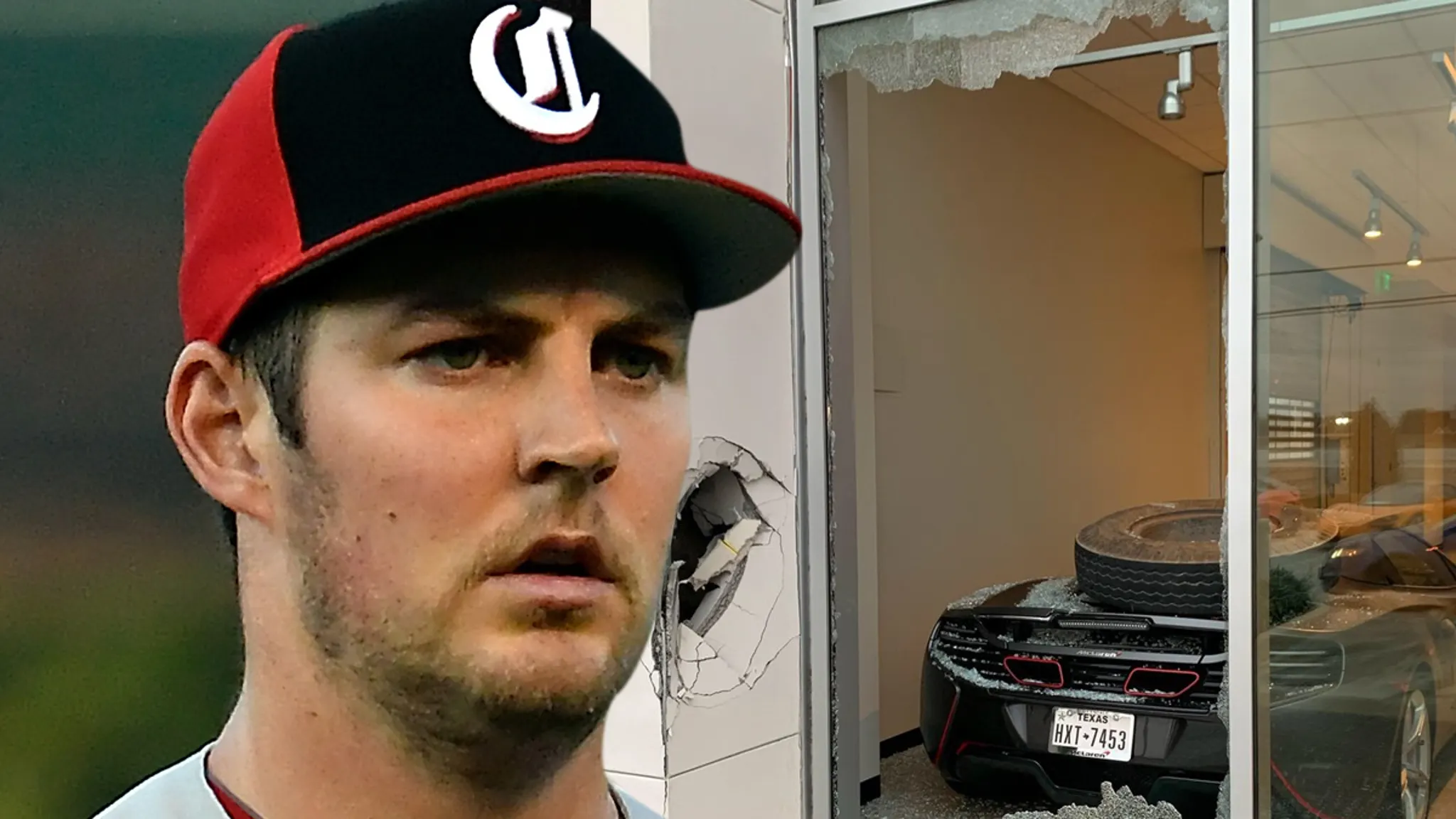 Trevor Bauer's McLaren 650S is damaged by Semi's loose tire