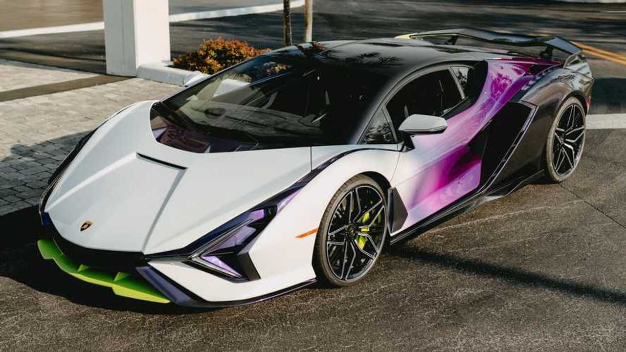 Lamborghini Sian Lands in Florida with Vibrant Purple Body and Green Trim