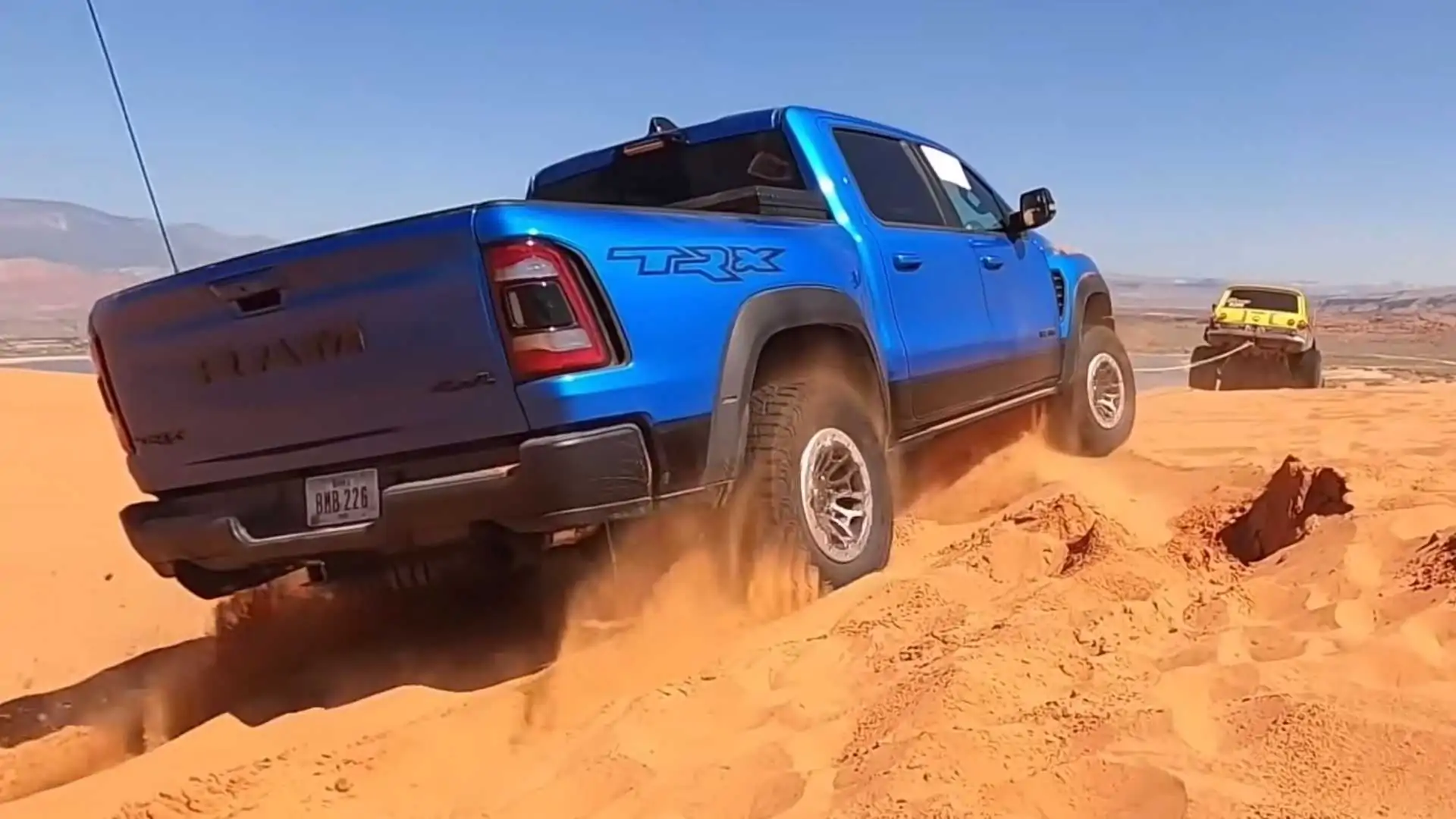 Watch Chevy Corvair Rescue Ram TRX In Sand Dune