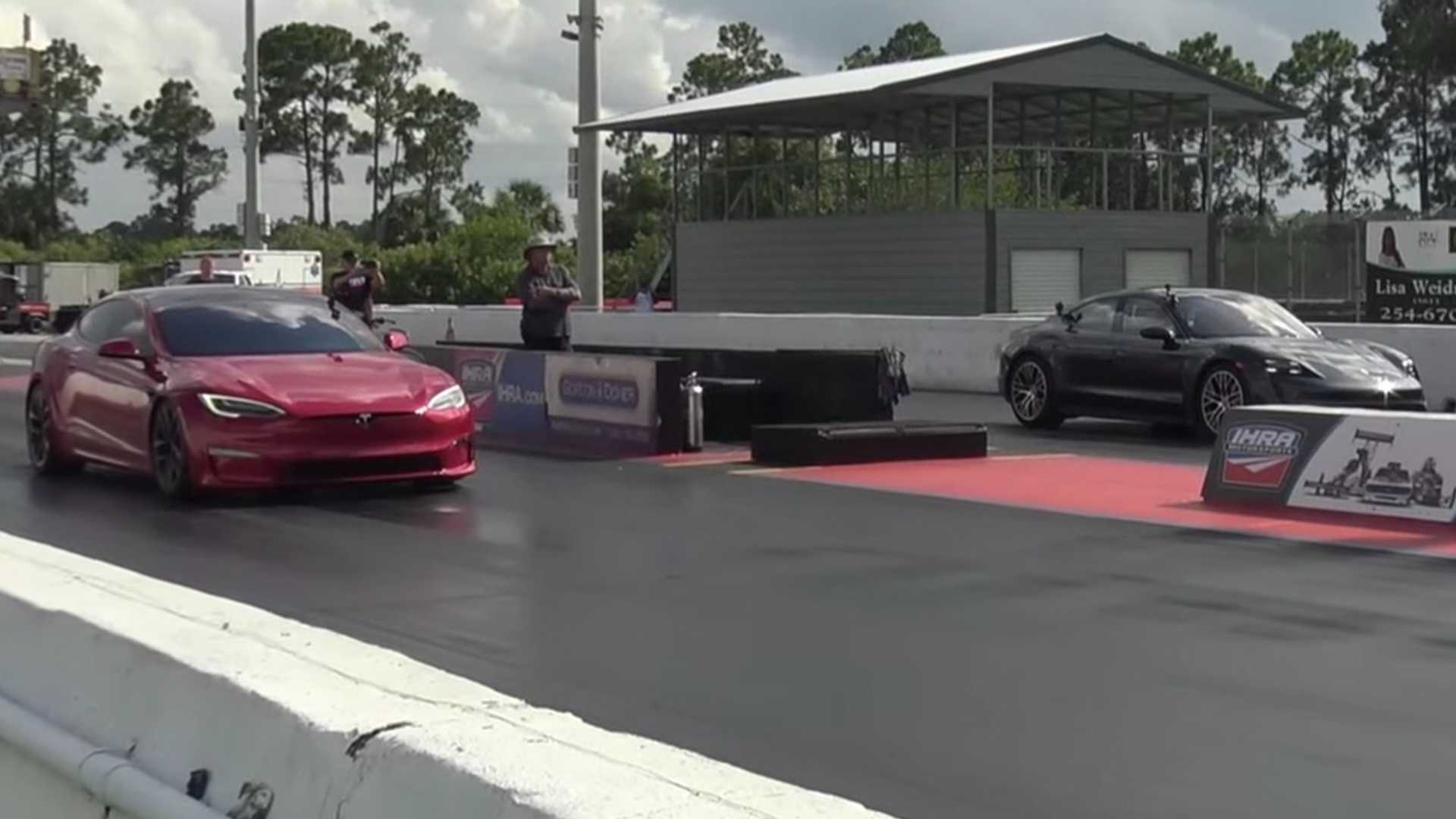 Tesla Model S Plaid Seeks Drag Racing Revenge Against Porsche Taycan