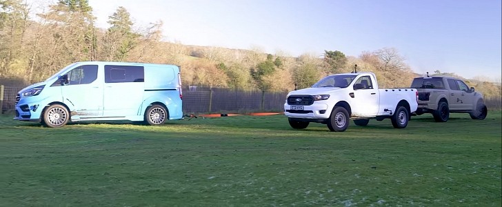 Ford Ranger and Transit Van Attempt to Defeat F-150 Raptor in Tug-Of-War