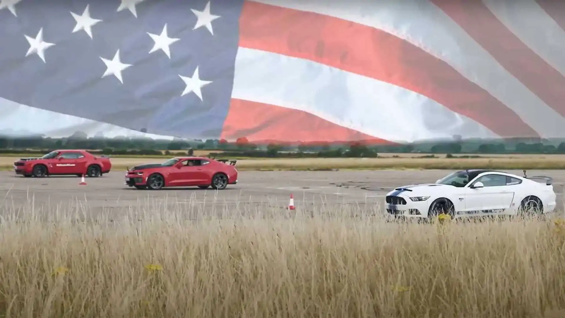 Mustang, Camaro and Challenger Fight in All-American Drag Race In The UK