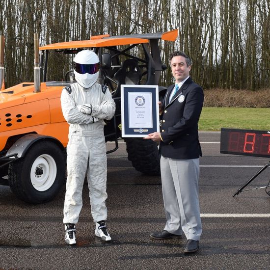 With 87.2 MPH, The Stig sets a world record for fastest tractor by setting a world record