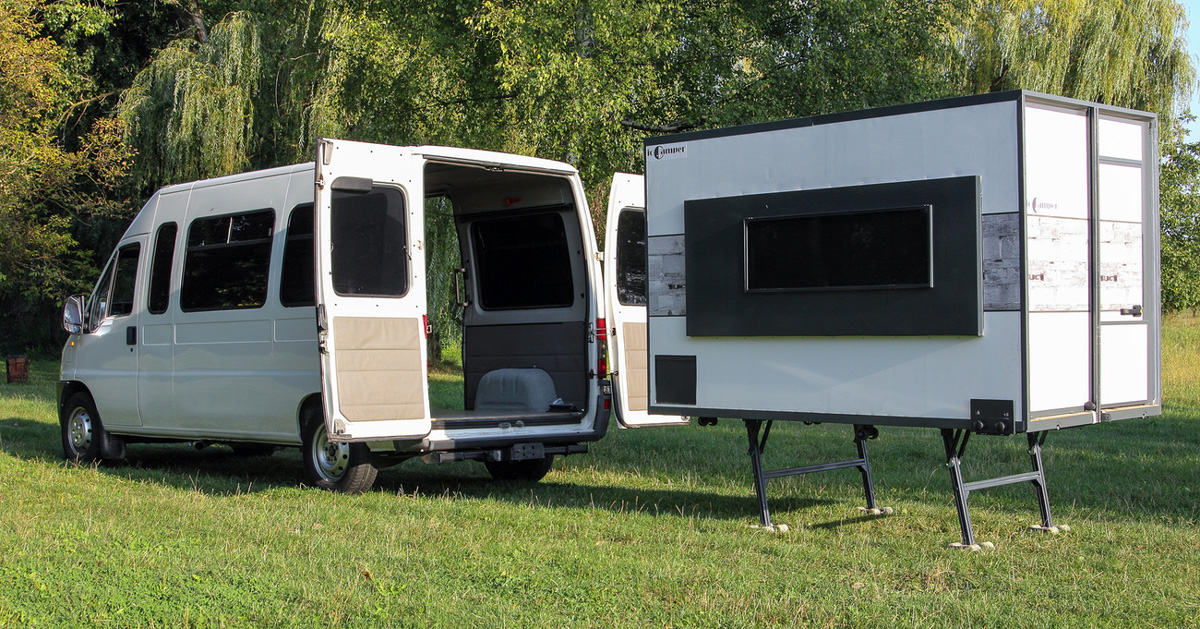 IoCamper is a full-sized apartment that folds up to fit inside your van