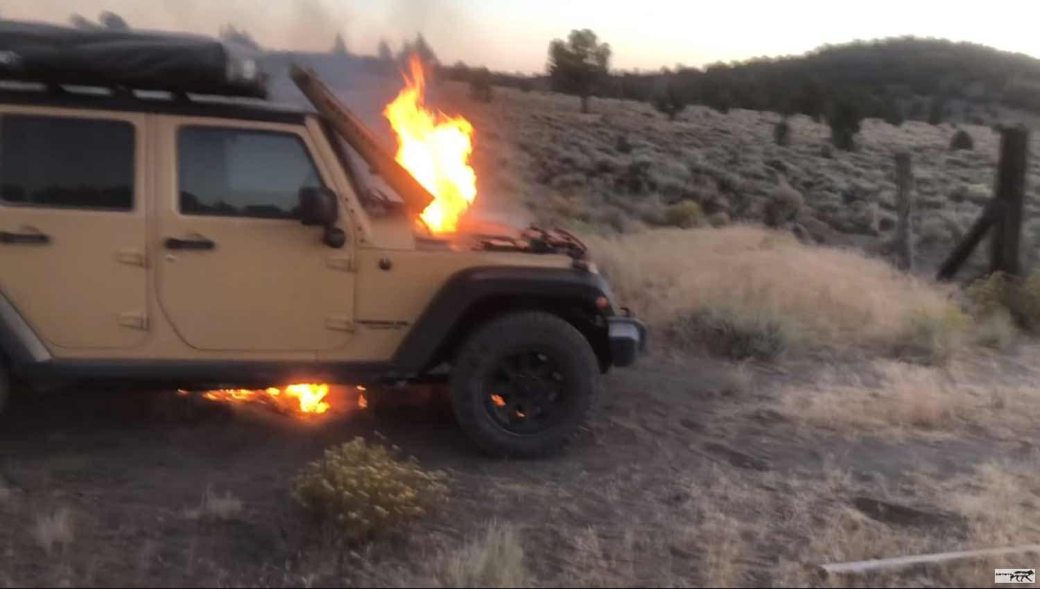 Jeep Owner Keeps Cool While Wrangler Burns To Ground In Desert