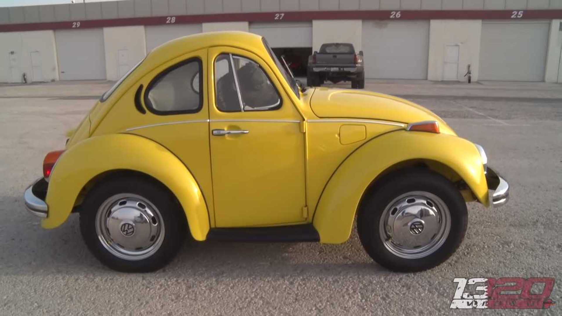 Although the VW Beetle is shortened looks Photoshopped, it's actually The Real Deal