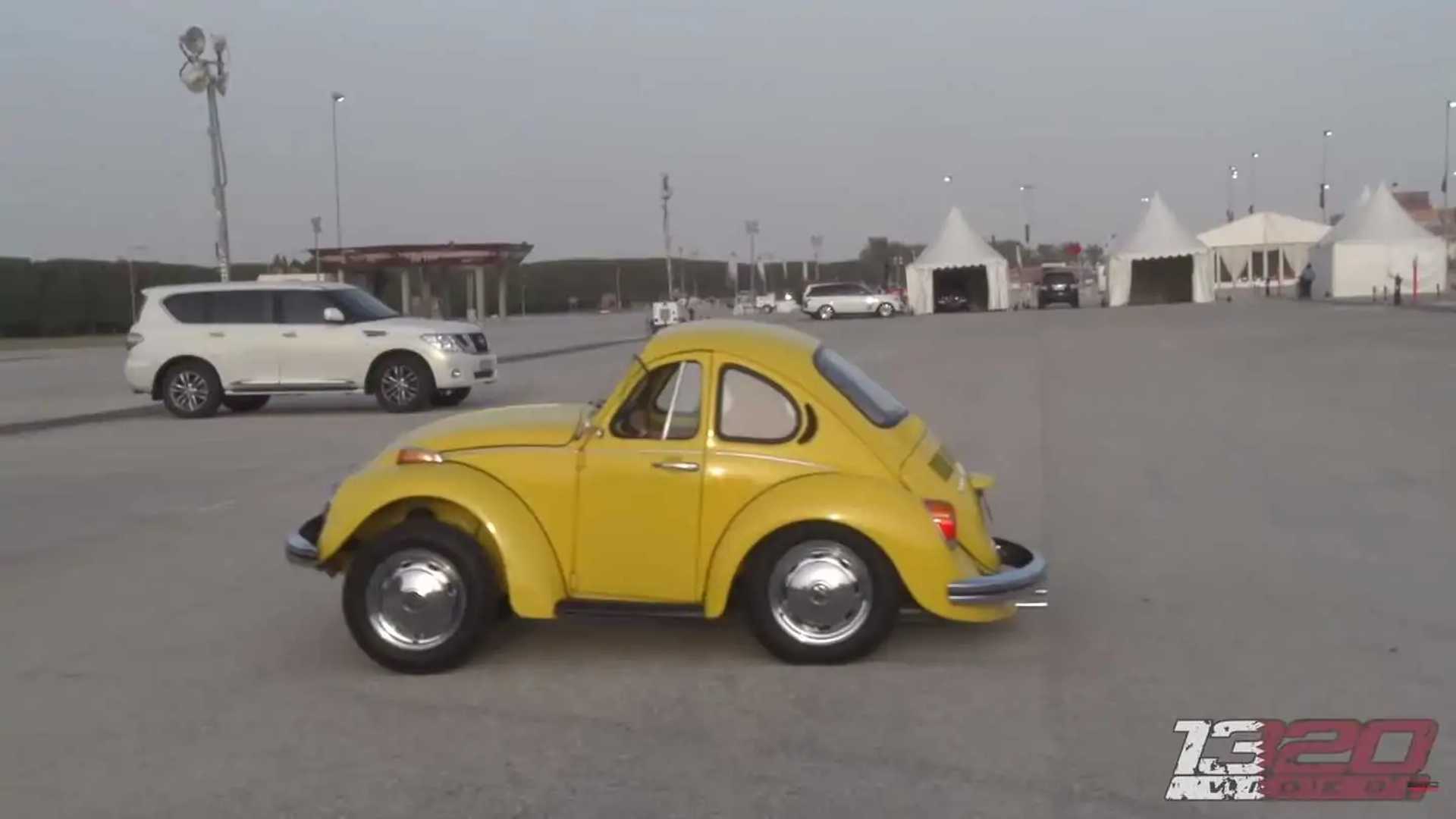 Although the VW Beetle is shortened looks Photoshopped, it's actually The Real Deal