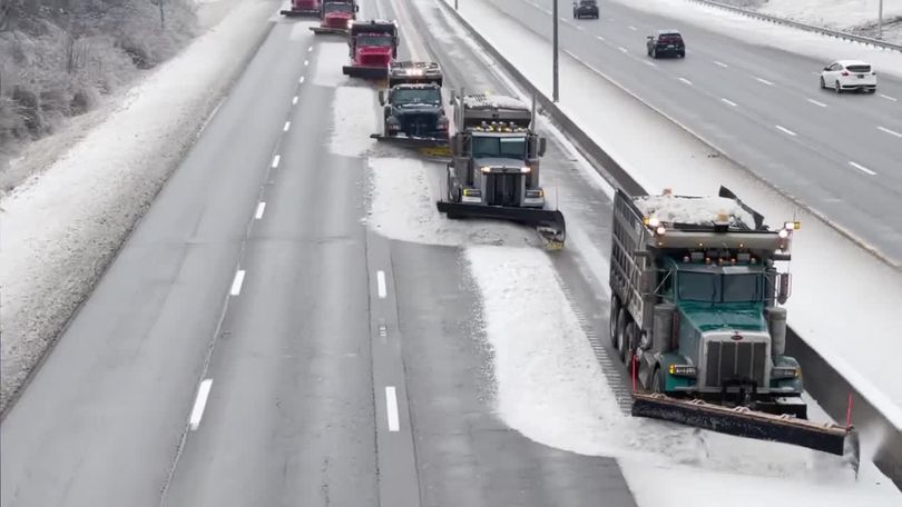 Check out Synchronized Snowplows Clearing A Three-Lane Kentucky Highway