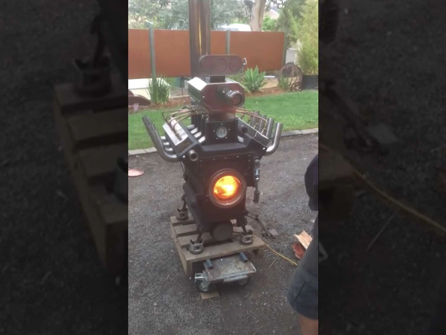 This V8 Engine has been brilliantly re-purposed as a fireplace