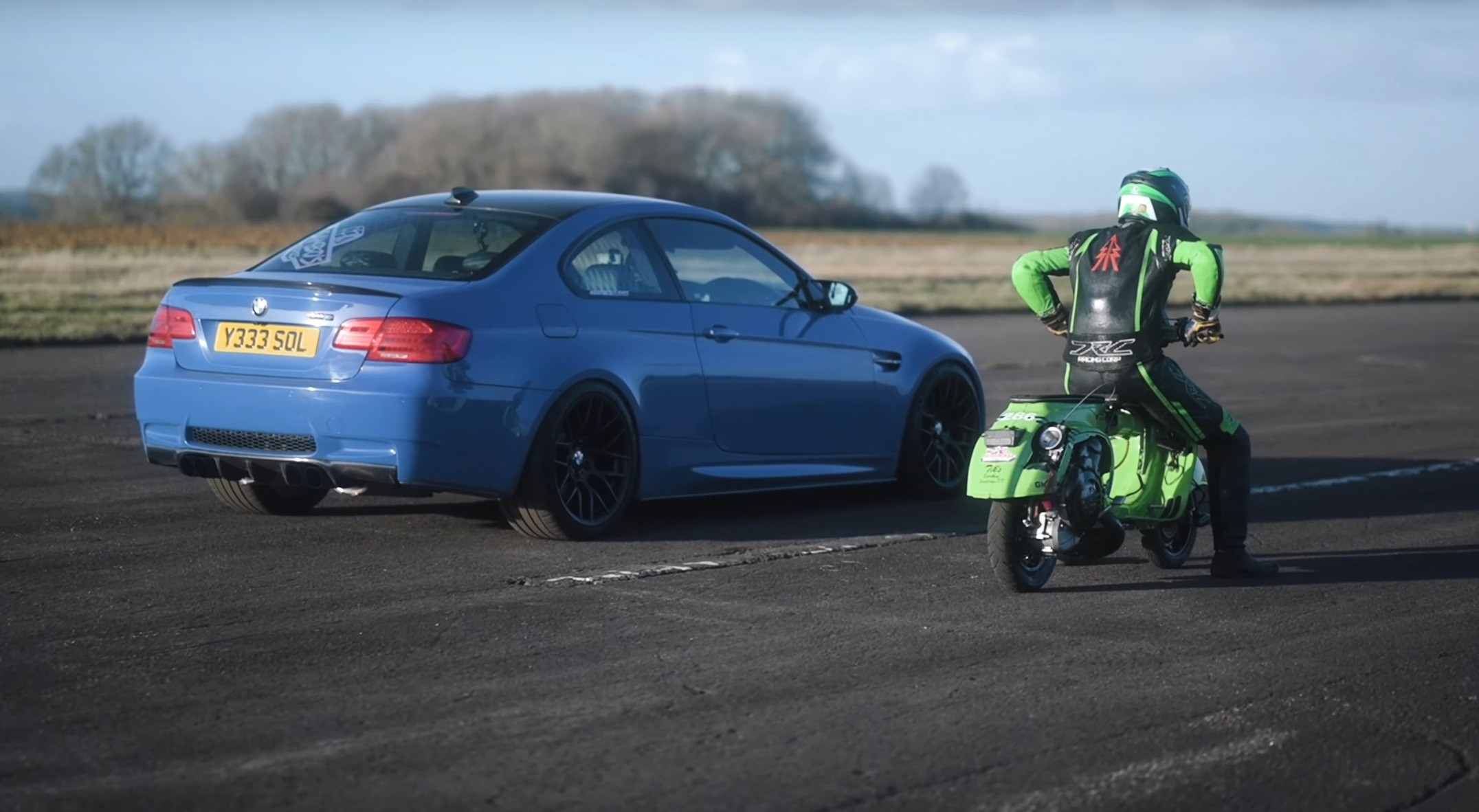 BMW M3 E92 Drag Races Highly Modified Vespa Scooter