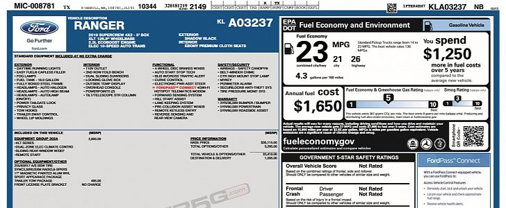 2019 Ford Ranger 2WD gets EPA-Estimated 23 Combined MPG