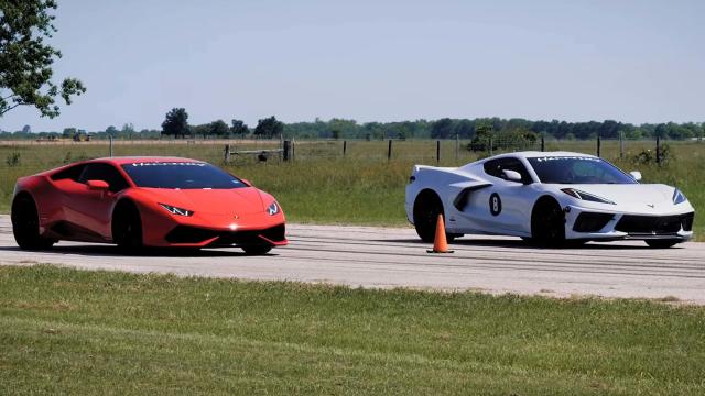 Hennessey Drag Races Modified Corvette C8 Against Stock Huracan