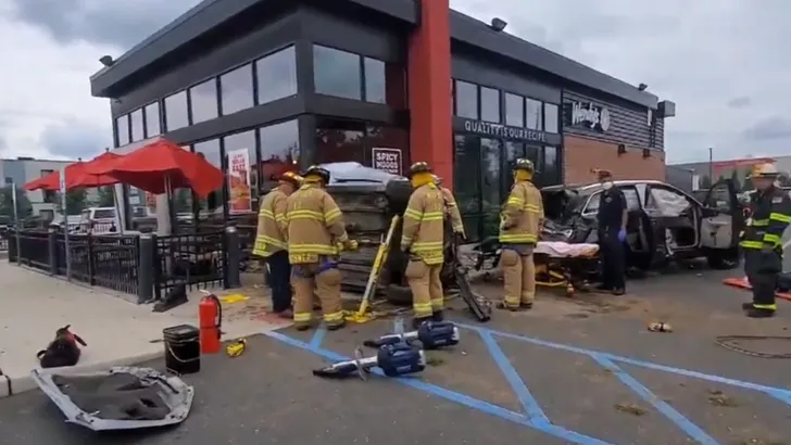 Video captures Car Jumping Berm and Crashing into Wendy's Restaurant