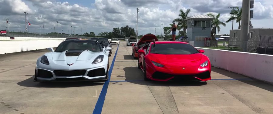 Corvette ZR1 fights Lamborghini Huracan in Drag and Rolling Races