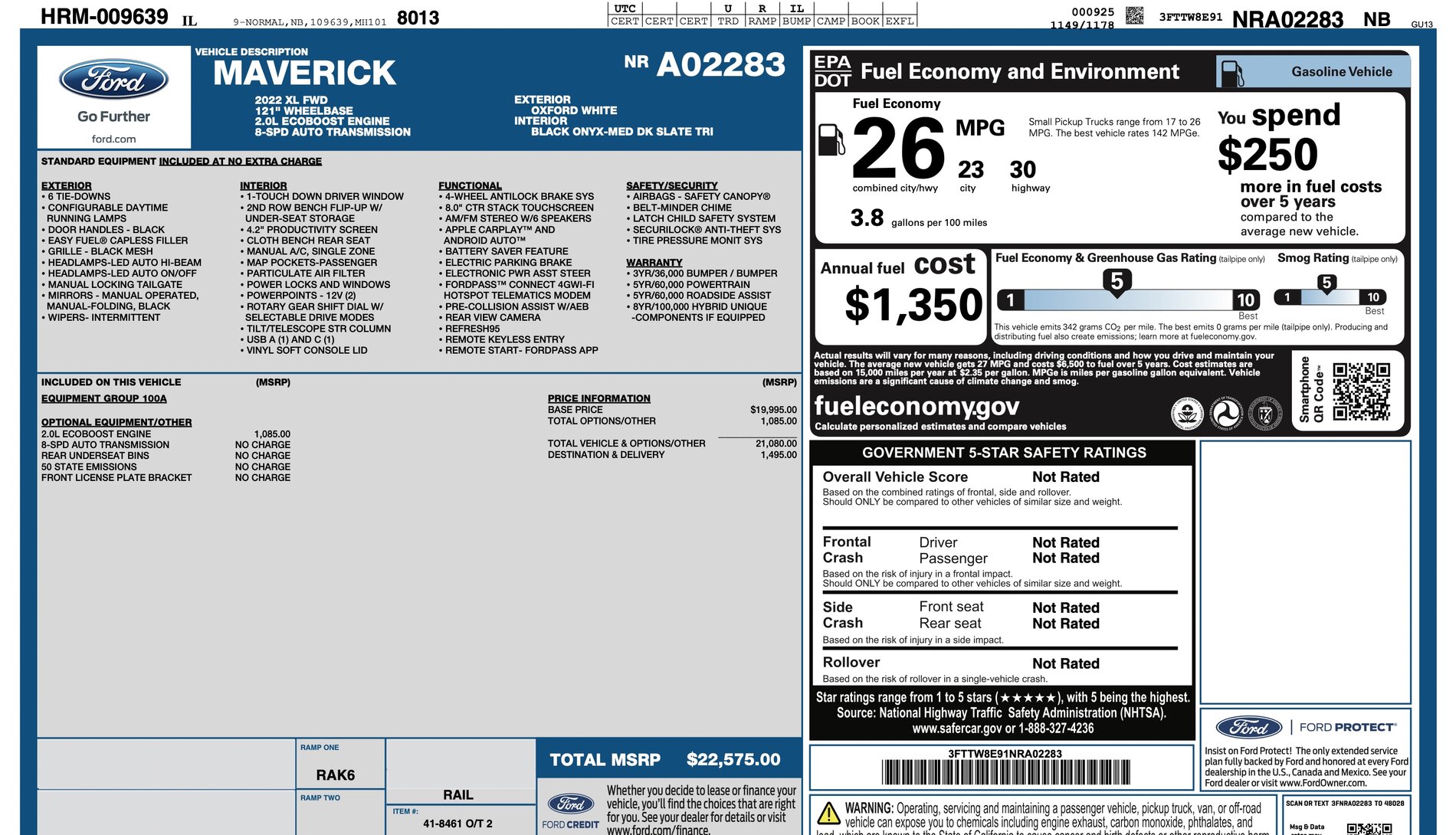 Ford Maverick Window Sticker Reveals EcoBoost MPG With Tow Pack