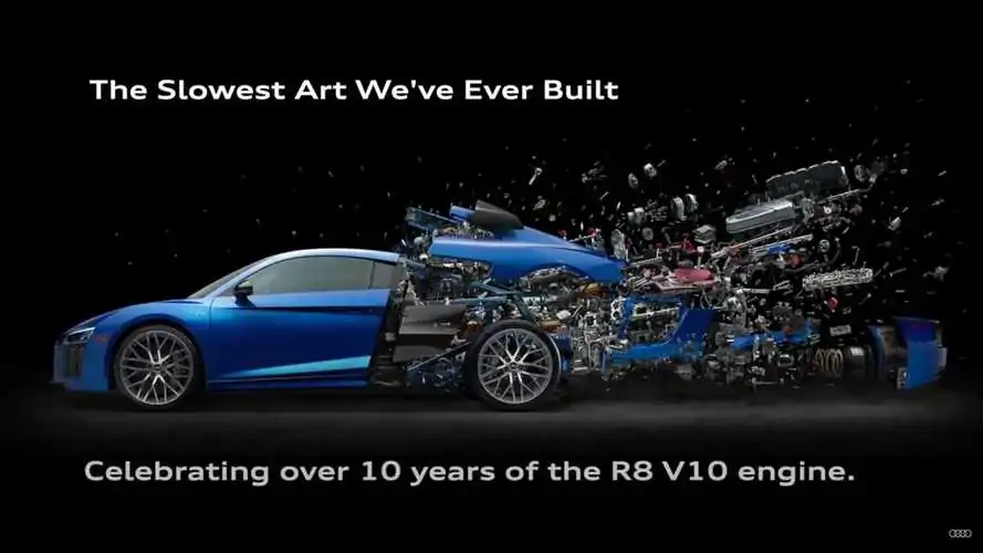 A stunning poster celebrating the V10 by Audi R8's disintegration celebrates it